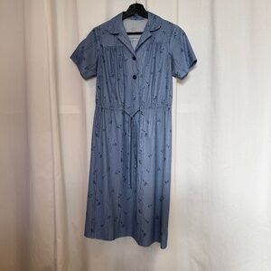 Vintage Handmade Blue Midi House Dress Women's Medium to Large